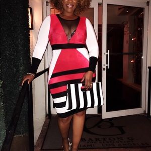 Red/Black/White Sexy Fitted Dress